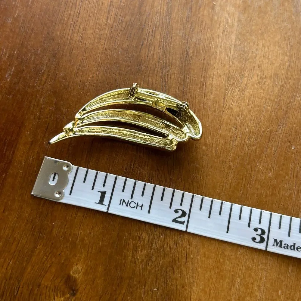 Vintage Piscitelli Signed Gold Tone Swish Brooch | Triple Arch Modernist Pin